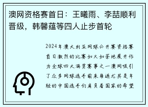 澳网资格赛首日：王曦雨、李喆顺利晋级，韩馨蕴等四人止步首轮